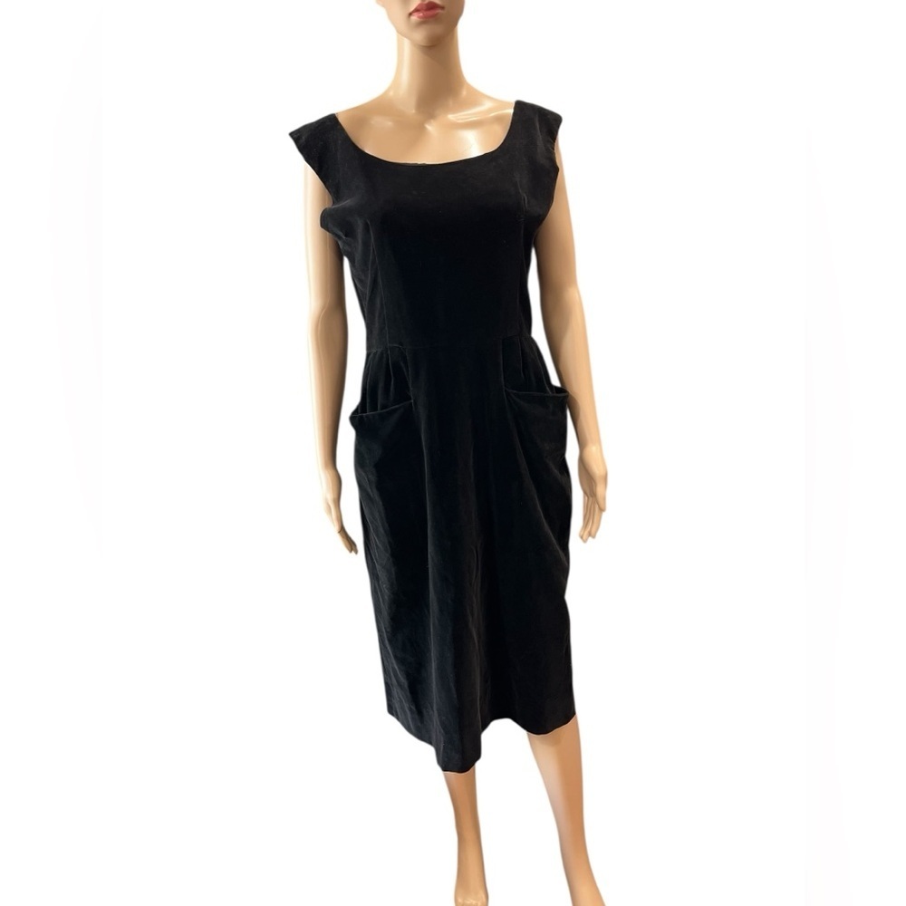 Sexy Black Velvet cocktail party Sleeveless Tea Length Dress vintage
